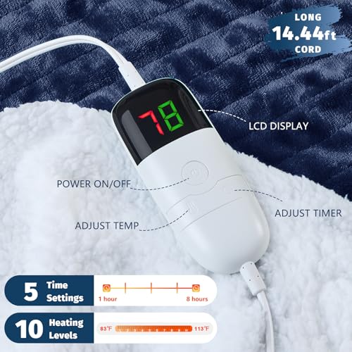 BOMOVA Heated Electric Blanket Full Size - 72" x 84" Heating Blanket with 10 Heating Levels & 8 Hours Auto Off, Warm Flannel Blanket with Over-Heat Protection, for Women, ETL & FCC Certified