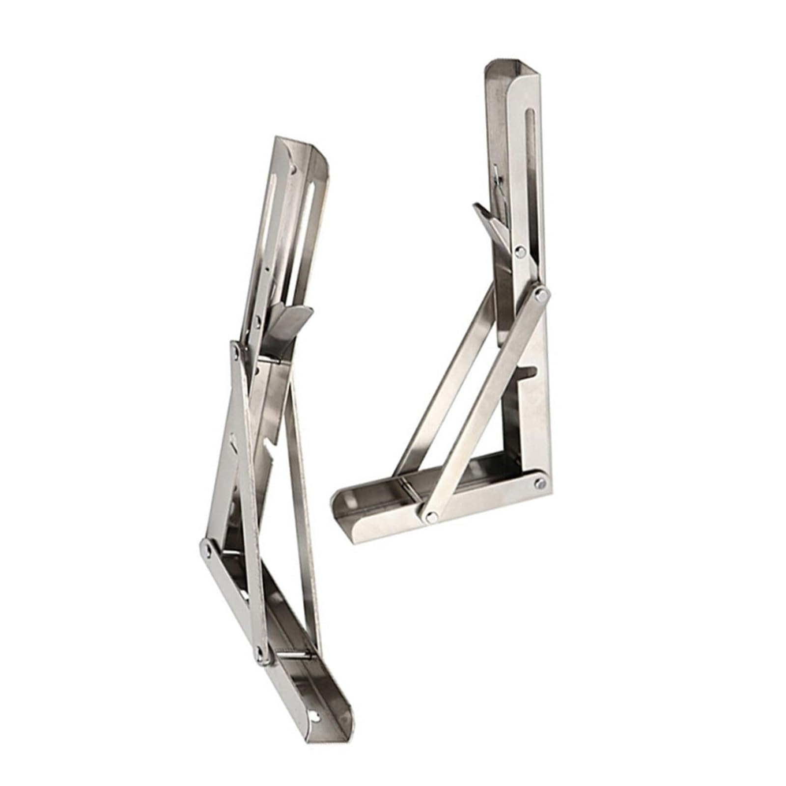 Juaksqzyi Silver 2Pcs Folding Shelf Brackets Triangle Shelf Bracket Self-Locking Folding Hinges Space Saving, For Bench Table