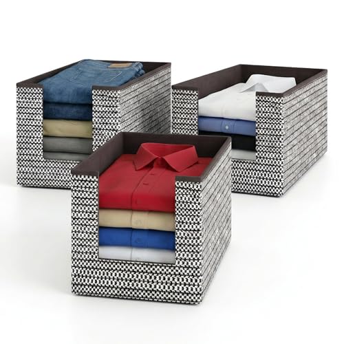 Image of DALUCI Shirt Stacker & Clothes Organizer for Wardrobe | Non-Woven Foldable Storage Box for Cupboard, Closet & Bedroom | Strong Collapsible Fabric Organizer | 40x25x24 cm - Pack of 3 (Brown)