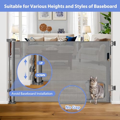 Retractable Dog Gate with Cat Door 55" Wide Retractable Pet Gate with Cat Door Mesh Dog Gate Retractable Baby Gates for Doorway Retractable Puppy Gate for The House Retractable Outdoor Gate for Deck - Image 8