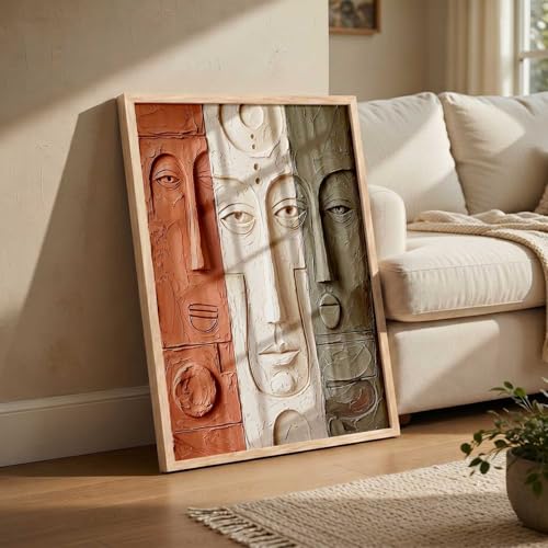 Image of kotart Relief Face Wall Art - Modern Abstract Portrait Sculpture,| Aesthetic Paintings With Frame For Living Room Bed Room Hotel Wall Decor Digital Reprint (14X20 inch)