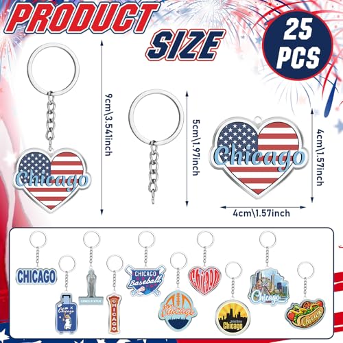 Image of Sureio 25 Pcs USA Souvenir Keychain Gifts Bulk Men California Los Angeles Texas Florida Chicago Silver Metal American Keyring