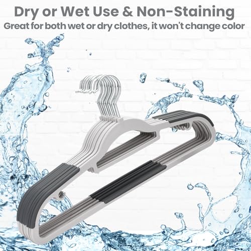 Plastic Hangers 30 Pack, Slim Hangers Non Slip for Closet, Non-staining Space Saving Hanger, 17.1 inches Coat Hanger Heavy Duty Hanging Dry Wet Clothes, Gray - Image 4