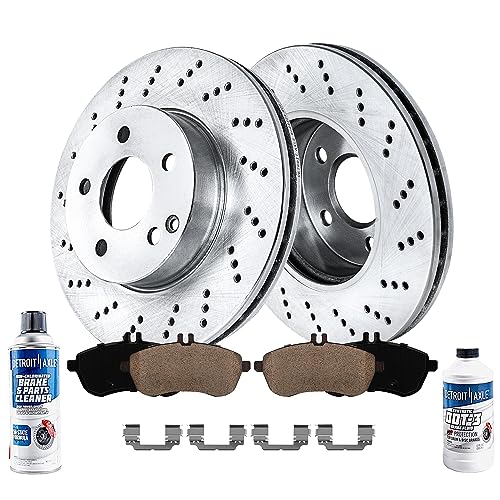 Image of Detroit Axle - Front Brake Kit for Mercedes-Benz C250 C300 C230 | SLK250 [without Sport Package], Drilled Slotted Disc Brake Rotors Ceramic Brake Pads Replacement 11.62 inch inch Rotor
