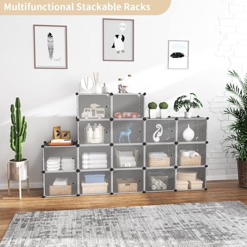 Image of YASONIC Premium Modular Plastic Shoe Rack for Home with Door | 12-Tier Stackable Shoe Organizer | Waterproof & Dustproof | Space Saving Storage for Home, Bedroom & Entryway [Grey HN1, 12-Shelf-6-Door]
