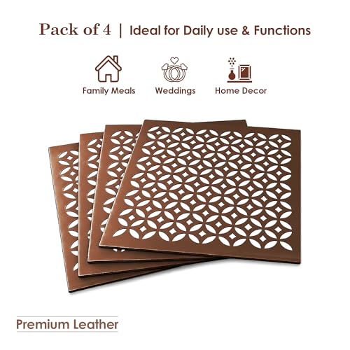 Image of Kuber Industries 4 Pcs Set Leather Side Table Mats | Reusable Kitchen Dining Table Mat for Party, Wedding and Family Functions | Square Design - Copper