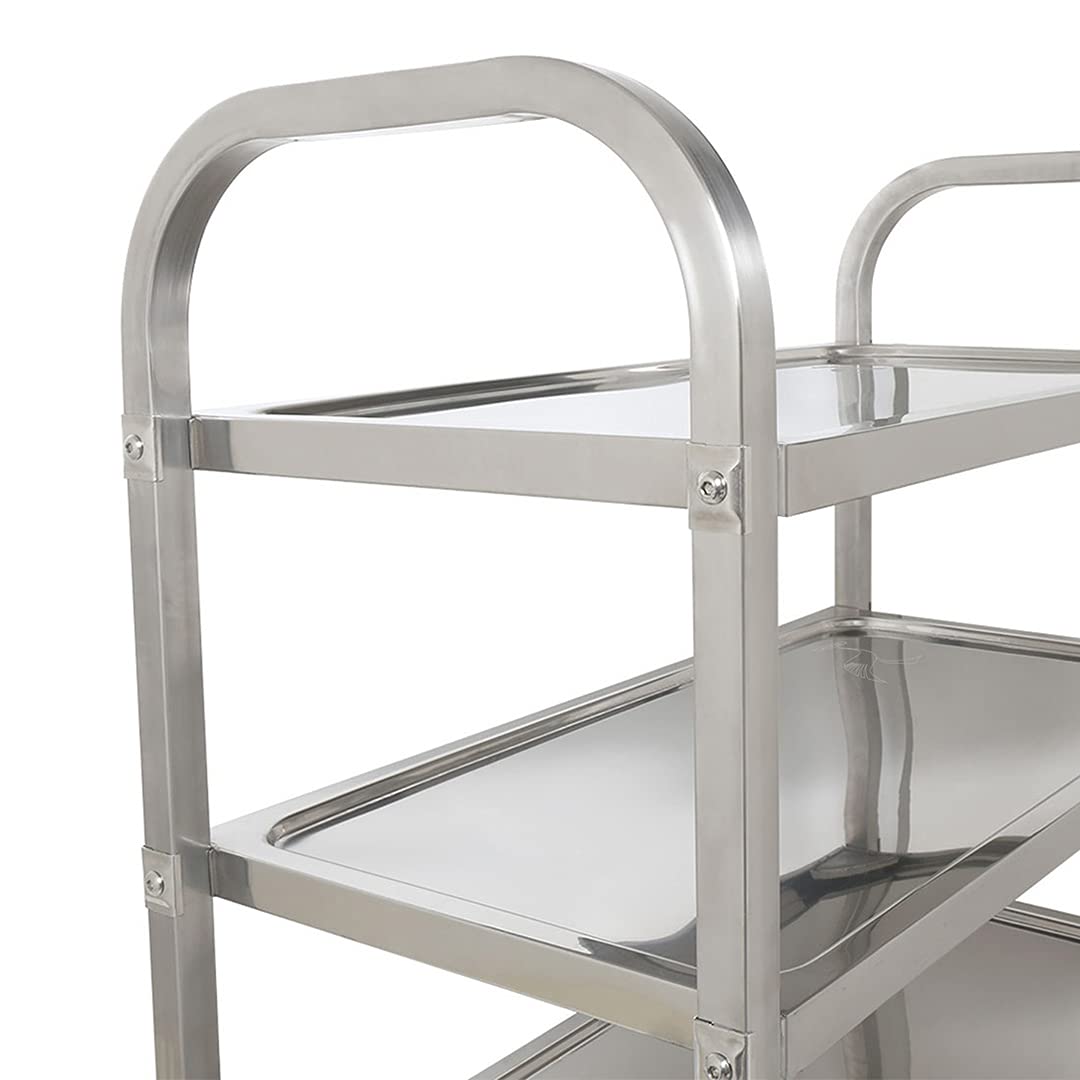 Islas de Almacenamiento móviles Carros de Servicio, Coche de Servicio de 95 x 50 x 93 cm, 3 niveles Con Estantes de Almacenamiento de Ruedas Para Hotel de Cocina, Acero Inoxidable