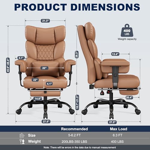 Image of Misolant Big and Tall Office Chair with Footrest, High Back Executive Desk Chair with Adjustable Lift Armrest, 155Recline,Lumbar Support Pillow, Faux Leather Gaming Chairs for Home or Office