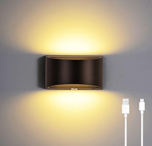 Apliques de pared, luces LED, funciona con pilas, con carga USB, interruptor de encendido y apagado regulable, control táctil para dormitorio,