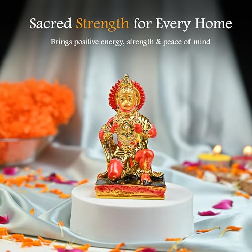 Image of ZAICUS Golden Veer Hanuman Idol Showpiece - Devotional Hanuman Murti - Bajrangbali Statue for Mandir, Home Decor & Puja Gift