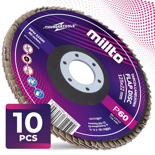 10x Millto Tarcza Listkowa Ścierna 125 x 22,2 mm P60 Ściernica Lamelkowa Lamelka Szlifowania Metalu Drewna Czyszczenia Usuwania Rdzy Farby Zabrudzeń Krążek Szlifierski