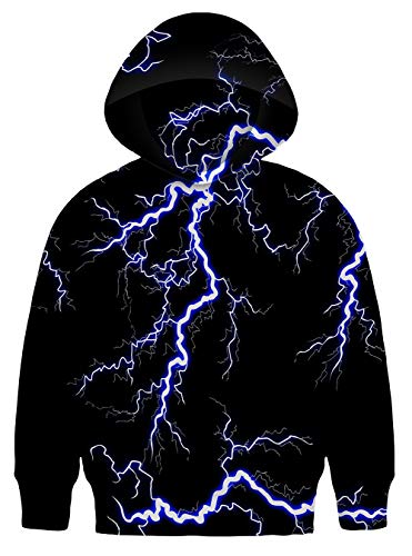 Neemanndy 3D Lightning Thinder Hoodie for Boys Girls Cool Graphic Pullover Warm Sweater with Pocker for Kids Size 10-12 Years