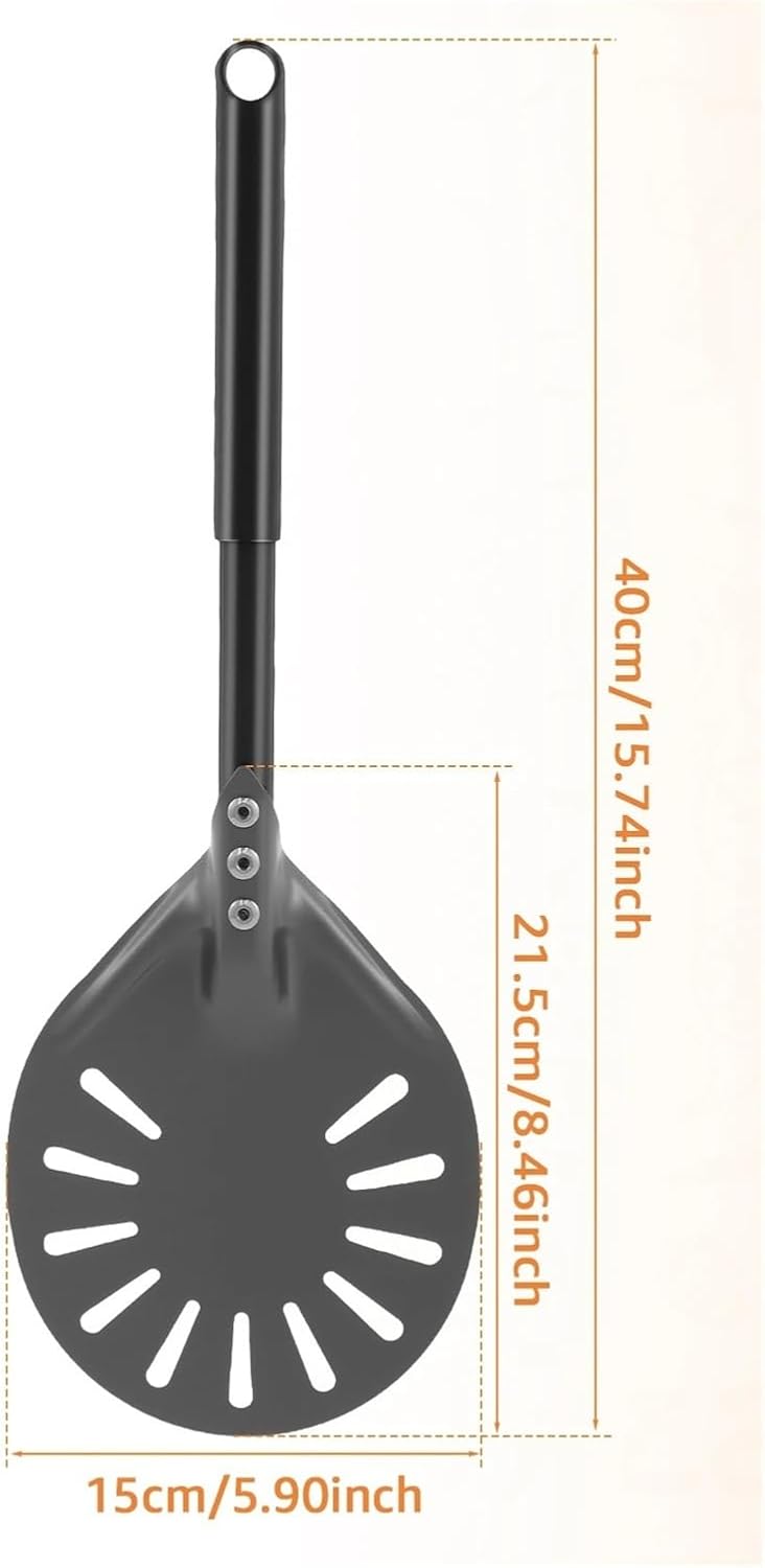 Pizza Turning Peel with Long Handle Aluminum Pizza Peel Spinner Perforated Pizza Turner Spinner Non-Stick Pizza Paddle(A)