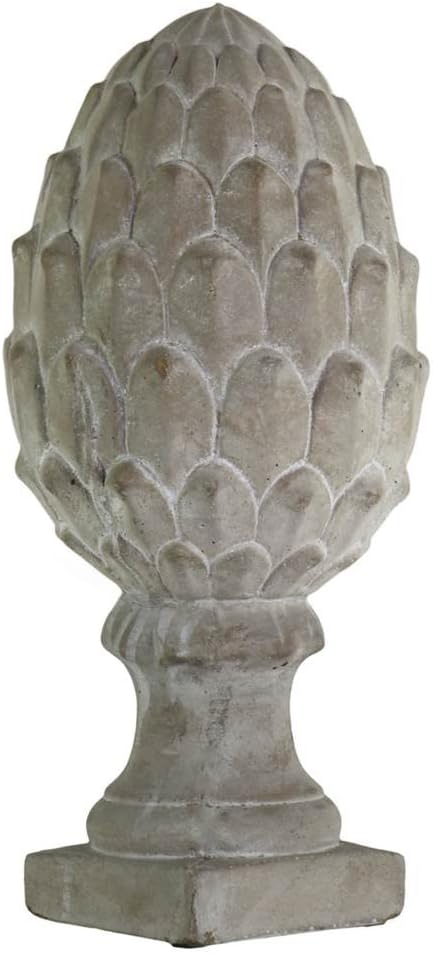 35745 Cement Artichoke Figurine On Base Small Concrete Finish, Gray
