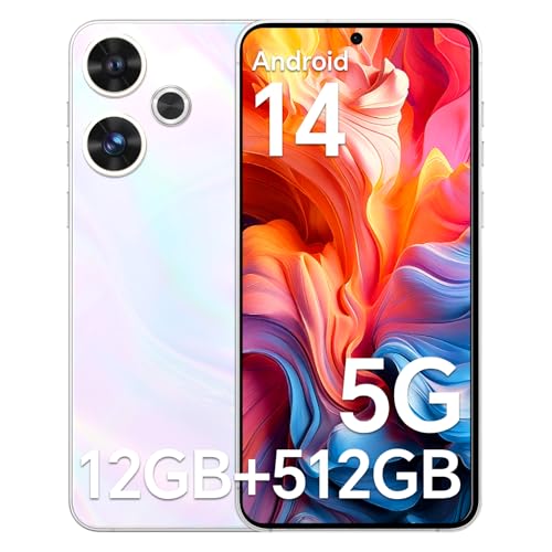 SEMIYUUKEE D19 ultar Unlocked Android Phones,5G Android 14 Smartphone with 5000mAh Battery,12GB+512GB Unlocked Phones,Snapdragon888, 48+108MP Camera, 6.8“ HD Screen, Dual SIM+Memory Expansion,White