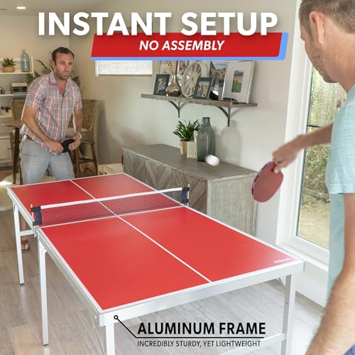Image of GoSports Mid-Size Table Tennis Game Set - Red or Blue - Indoor /Outdoor Portable Table Tennis Game with Net, 2 Table Tennis Paddles and 4 Balls