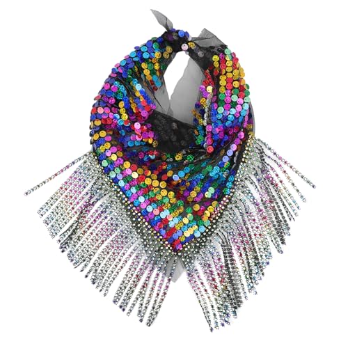 MioCloth Shiny Sequin Tassels Scarf for Women Carnival Party Sparkle Neck Scarf Shawl Neckerchief for Nightclub Costume