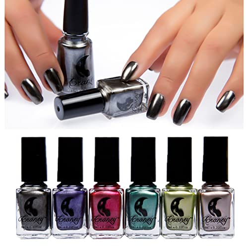 Nail Polish Metallic Chrome Mirror Effect Nail Art Polish Varnish Manicure Tool Metallic Mirror Glitter Nail Polish 0.2 Fl Oz (6ml) (Black)