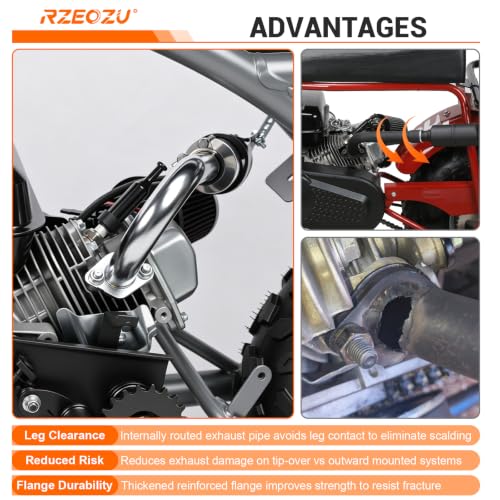 Image of Right Side Exhaust Pipe with Slip on Muffler for B200R B200 RT200 | Performance Header Pipe and Stainless Steel Silencer Compatible with Coleman RB200 B200RSV B200C Mega Moto 212 212cc Parts