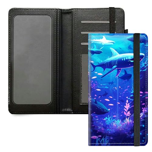 DIGTIALL Checkbook Cover for Men & Women – Premium PU Leather Checkbook Holder with RFID Blocking & Elastic Strap,Sharks