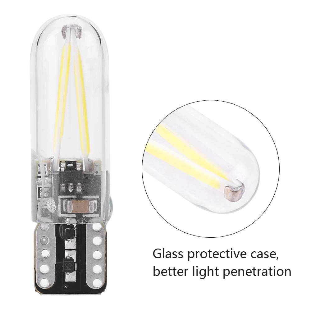 Akozon 2szt Car LED Czytanie wnętrza DRL Żarówka LED kierunkowskazu 8-28V W5W T10 Szklana żarówka COB (białe światło)