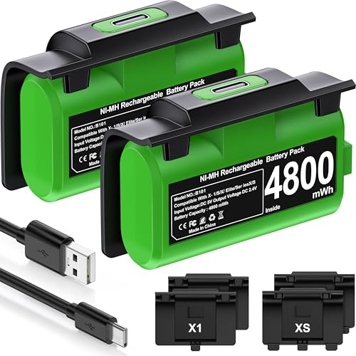 HELLCOOL Play y Kit de Carga USB Bateria para Mando Xbox One/Xbox Series, 2X4800mWh Bateria Compatible con la Mando Xbox One S/X/Elite, Xbox Series X/S, 12 Horas de Juego