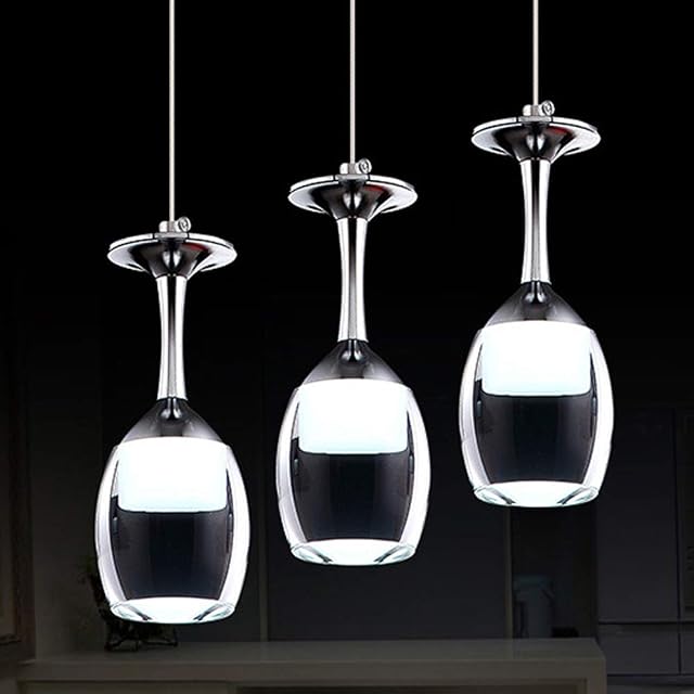 LED Pendant Light Wine Glass Design Chandelier Dining Room Dining Table Cool White Light Ceiling Pendant K9 Crystal Acrylic Lampshade lamp Adjustable in Height Hotel bar Ceiling Light,3 Lights~Round