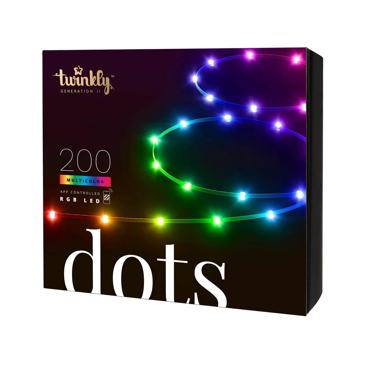 Twinkly Dots - Elastyczny sznur świetlny LED z 200 diodami LED RGB - oświetlenie wewnętrzne i zewnętrzne - sterowany przez aplikację, przezroczysty drut, 10m