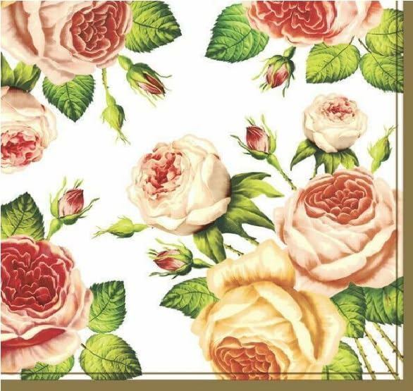 Set of 2 Paper LUNCH Decoupage Napkins Roses Bushes Flowers New For Needlework Perfect For Birthday Holiday Wedding Cocktail Projects Premium Quality Exquisite Designs