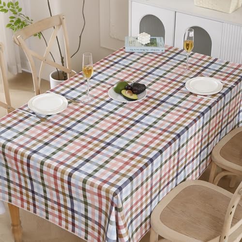 Image of Heavy Duty Vinyl Tablecloth with Flannel Backing Waterproof Oil-Proof Plastic Table Cloth Stain-Resistant Wipeable Rectangle or Square Table Cover for Indoor and Outdoor (Color Checkered,54x54 Inch)