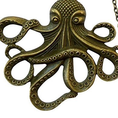 Mens Pirate Necklace | for Jack Sparrow Halloween Costume | Bronze Octopus Pendant - Caribbean Theme | Chain Necklace4