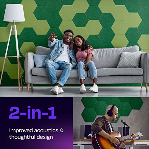 Image of Acoustic Panels 12-Pack Soundproof Wall Panels 12 inchX10.4 inchX0.4 inch Sound Panels High Density Sound Dampening Panels - [Dark Green Hexagon]