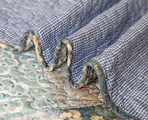 Slpr Wildflowers 3-Piece Queen Comforter Set (Queen Size Cotton Quilt With 2 Pillow Shams): Blue Country Patchwork Quilted Bedspread, Farmhouse Cabin Queen Bedding, Vintage Lodge Bedspread Coverlet #TOP5