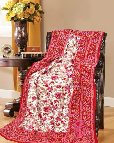 Image of EMIOUR 400 TC Pure Cotton Soft Jaipuri AC Quilt /Razai /Rajai Floral Print,Jaipuri Razai Cotton Quilt for Winter,Lightwieght Jaipuri Razai (Design 13, Double Bed)