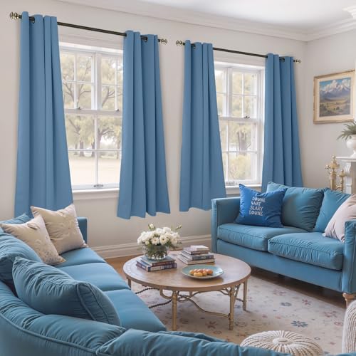 Image of YoungsTex Blackout Curtains for Bedroom - Thermal Insulated with Grommet Top Room Darkening Noise Reducing Curtains for Living Room, 2 Panels, Denim Blue, 52 x 63 Inch