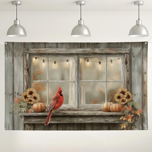 Sfondo autunnale con finestra decorazione rustica con girasoli e zucca sfondo fotografico accogliente per feste del Ringraziamento e celebrazioni stagionali 180 x 109 cm