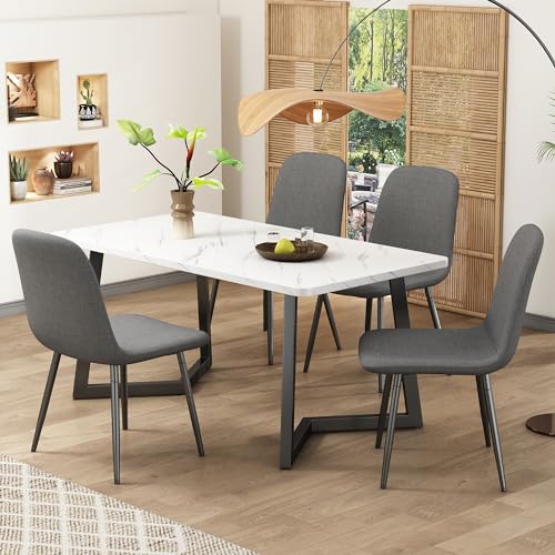 Set da pranzo (5-TLG), tavolo da pranzo con 4 sedie, moderno tavolo da cucina, design moderno, con schienale, gambe in metallo, lino (grigio e nero)