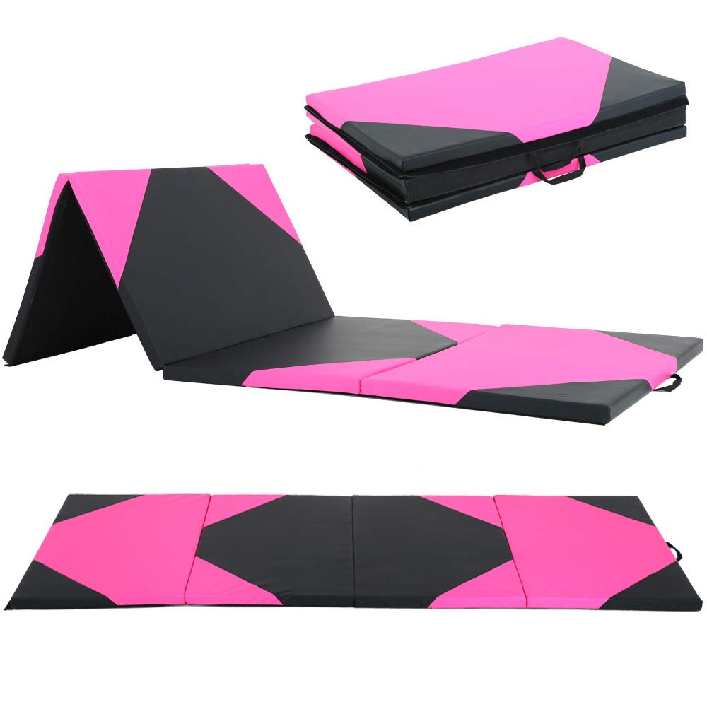 Dkeli Thick Fitness Gymnastics Exercise Mat 4 Folding Tumbling Mat for Kids Anti-Sweat Easy to Clean Indoor/Outdoor Yoga Mat Lightweight Home Gym Mat Carrying Handles?4x10x2