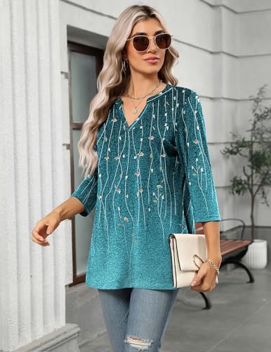 Image of Zeagoo Womens 3 /4 Length Sleeve Tops V Neck Tunic Dressy Casual Blouse