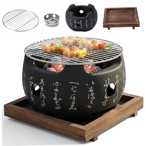Parrilla Japonesa, Parrilla Yakitori Pequeña con Malla y Base Barbacoa Interior Portátil para Yakiniku, Yakitori, Robata, Pequeña