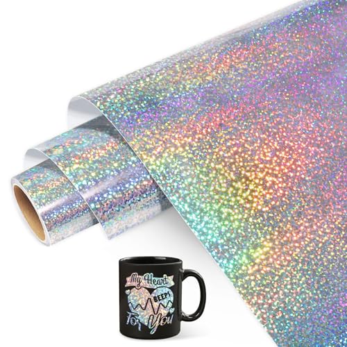 WRAPXPERT Holographic Silver Permanent Vinyl for Cricut 12 x5ft Glitter Vinyl Sparkle Silver Permanent Easy to Peel & Transfer Glitter Adhesive Roll for Cricut Crafts