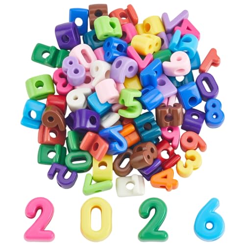 PONABEADIY 80PCS 3D Acrylic Large Chunky Number Beads for Jewelry Making