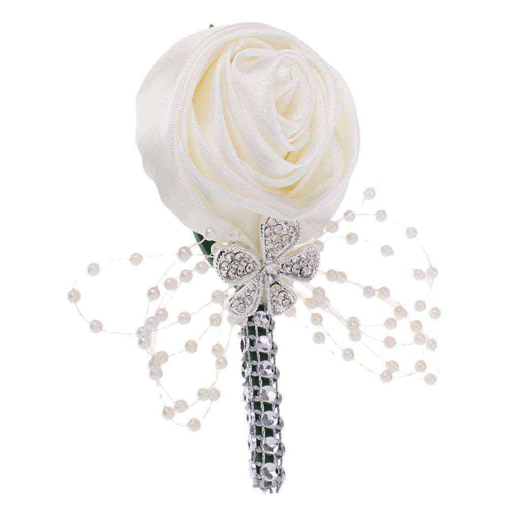 Inzopo Multi-color Artificial Flower Wedding Corsage Buttonhole Boutonniere Roses/Lily - Cream Rose