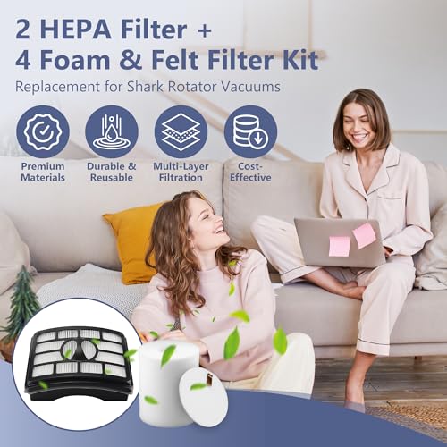 Funmit Vacuum Filter Replacement for Shark Rotator Pro Lift-Away NV500, NV501, NV502, NV503, NV505, NV510, NV520, NV552, UV560, Part # XFF500 & XHF500 (2 Post Filters + 4 Foam & Felt Filters)