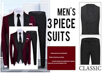 Mens Fashion Slim Fit 3 Piece Suits 2025 Elegant Party Blazer Vest Pants Set,Suits for Men