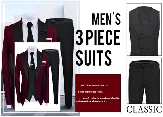 Mens Fashion Slim Fit 3 Piece Suits 2025 Elegant Party Blazer Vest Pants Set,Suits for Men