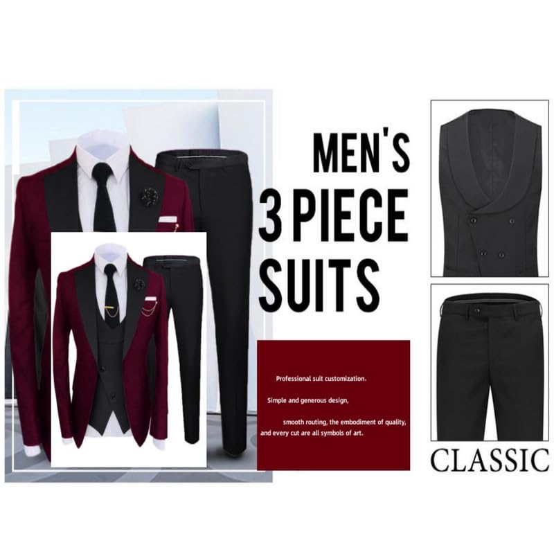 Mens Fashion Slim Fit 3 Piece Suits 2025 Elegant Party Blazer Vest Pants Set,Suits for Men2