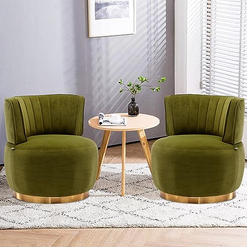 Sillón redondo giratorio terciopelo oliva miniatura 1