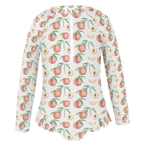 Pink Peach Girls Long Sleeve Rashguard Swimsuit UV Protection One-Piece Swimwear Bathing Suit B04045372