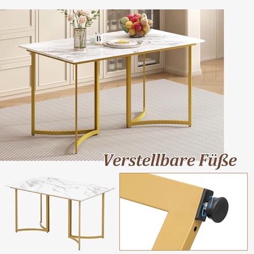Table aspect marbre blanc avec pieds incurvés pour sol irrégulier - 7